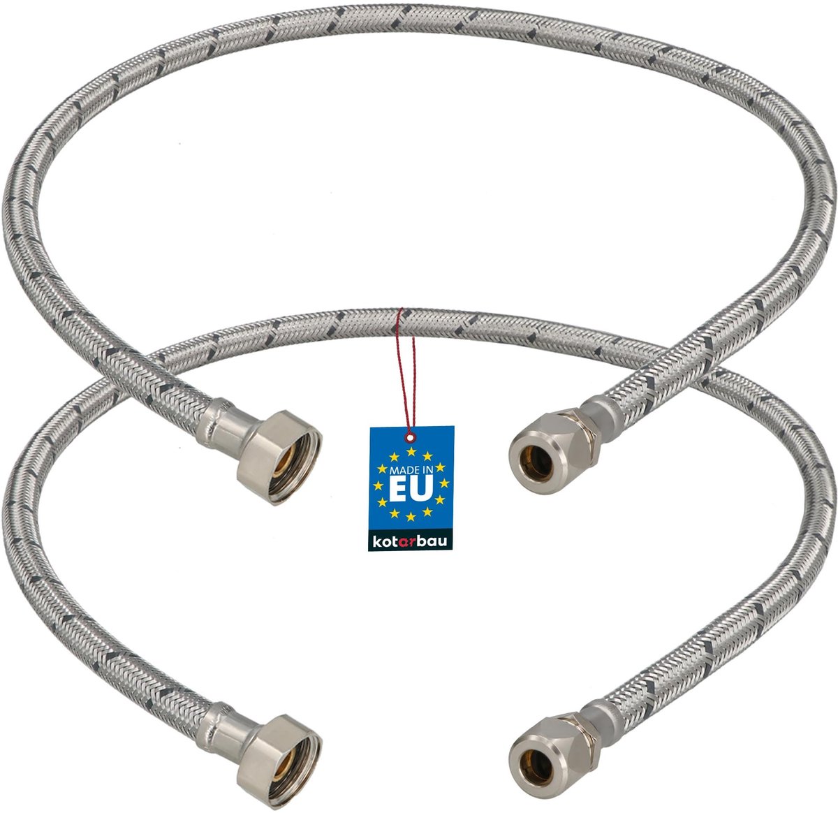 KOTARBAU® 2 Stuks - Flexibele Aansluitslang 1/2“x3/8“ - Aansluitslang Armatuur 90 cm - Flexibele Kraanslang - Wartelmoer x Knelkoppeling - Sanitaire Aansluitslang - Gevlochten Roestvrijstalen Aansluitslang