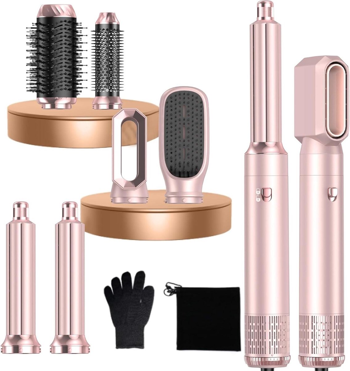 Haarstyler 6-in-1 - Heteluchtborstel Krultang - Haar Stylen - Intelligente Luchtwerveling - 5 x 5 x 15 cm - Roze