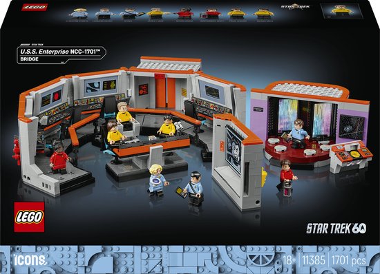 LEGO Star Trek 60 model van de U.S.S. Enterprise NCC-1701 brug met 7 minifiguren, inclusief Captain Kirk en Spock.