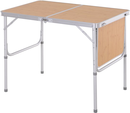 klaptafel, campingtafel, tuintafel met verlenging, in hoogte verstelbaar, aluminium, MDF, bamboe-look — afbeelding 2