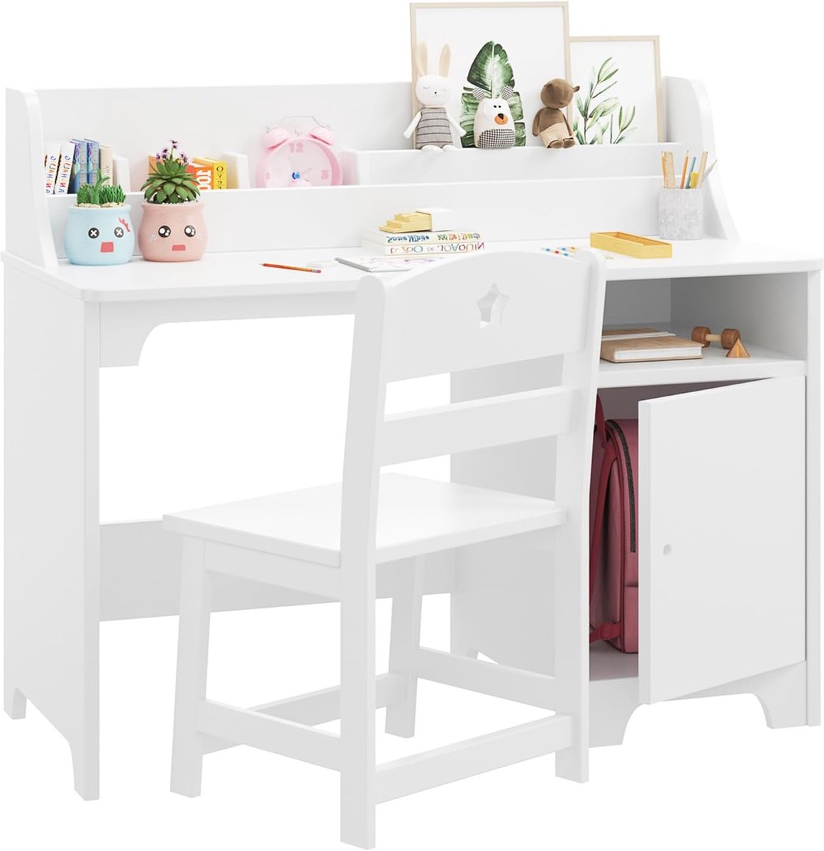 Triumpunpre - Kinderbureau met stoel – Studietafel met opbergruimte – Computerwerkplek – Voor slaapkamer of studeerkamer – Wit