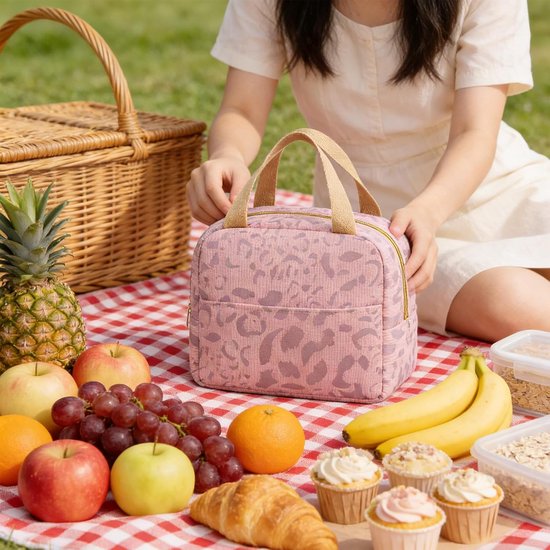 Mini-koeltas, klein, 6 liter, lunchtas voor dames en heren, geïsoleerde tas, lunchtas, warm en koud houden, draagbare lunchtas voor werk, lunch, school, kantoor, camping of reizen (roze) — afbeelding 2