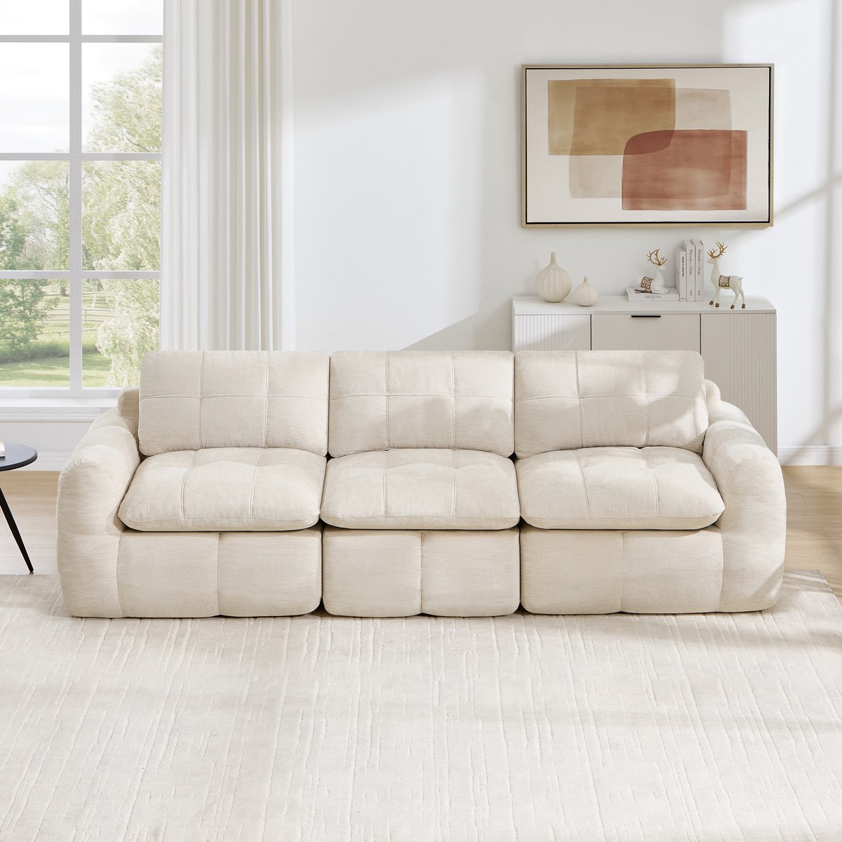 Intebiki 3-zits Hoekbank - Chenille stof - Modulaire L-vormige bank - Geen montage nodig- beige