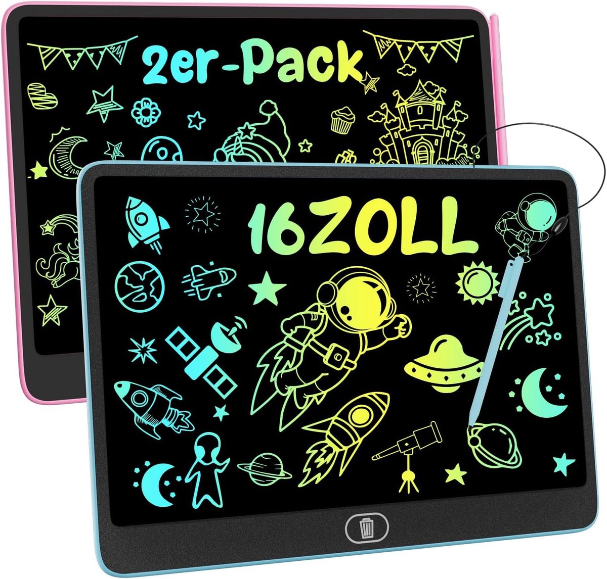 Grote LCD Schrijfplaat voor Kinderen, 16 Inch, 2 Stuks, Kleurrijke Tekentafel, Magische Schrijfplaat, Elektronische Schrijftablet met Wisfunctie en Pen, Creatief Speelgoed voor Jongens en Meisjes van 3 tot 4 Jaar