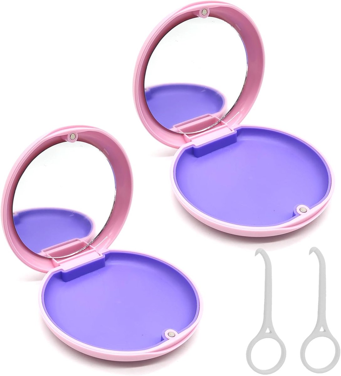 SnelShoppen - 2-Pack Bracket Houder met Spiegel, Draagbare Opbergdoos voor Orthodontische Apparaten, Lege Doos met Alligator Verwijder Tool (Roze + Ro