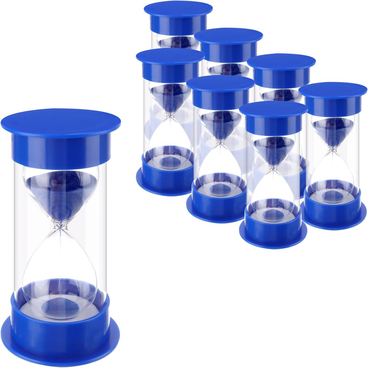 SnelShoppen - 8 Stuks 5 Minuten Zandloper, Plastic Uurglas voor Koken, Tanden Poetsen en Activiteiten, Blauw, Sterk en Transparant