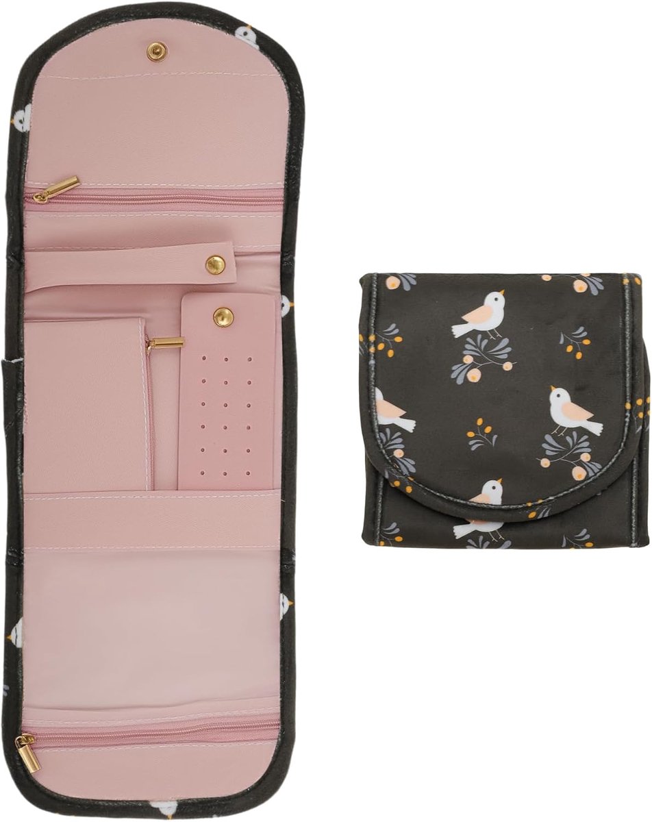 SnelShoppen - Travel Sieraden Organizer Reisaccessoires voor Sieradenopslag voor Ringen, Oorbellen, Kettingen, Horloges, Velours, Klein, Bruin