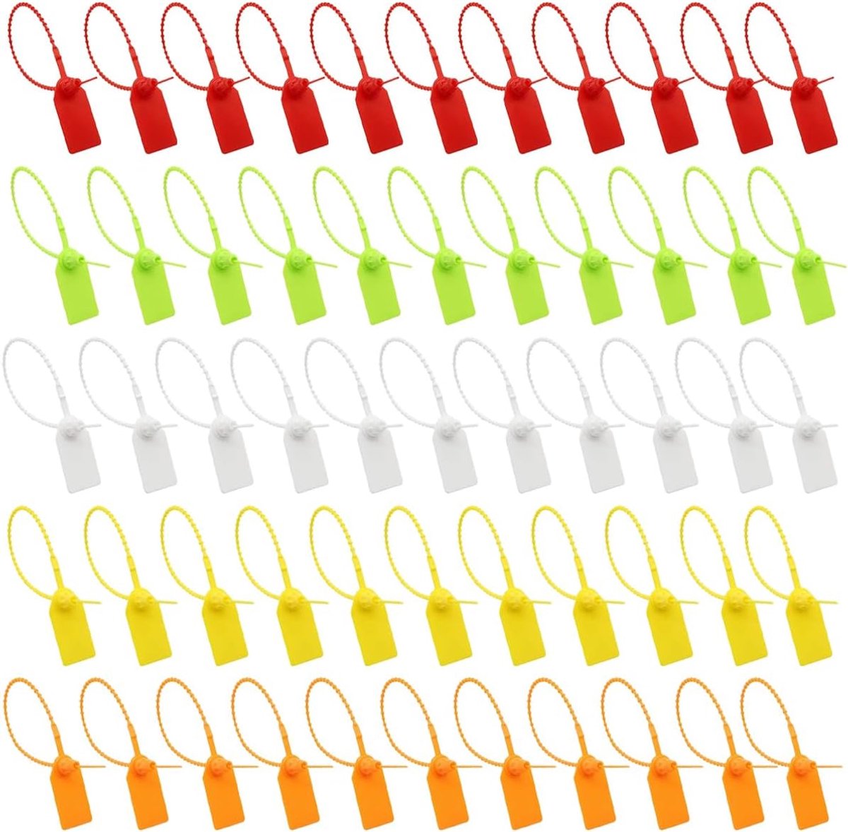 SnelShoppen - 100 Stuks Beveiligingslabels 5-kleuren Genummerde Trekzegels 250 mm Kunststof Kabelmarkeringsbanden voor Organiseren van Kabels, Schoene