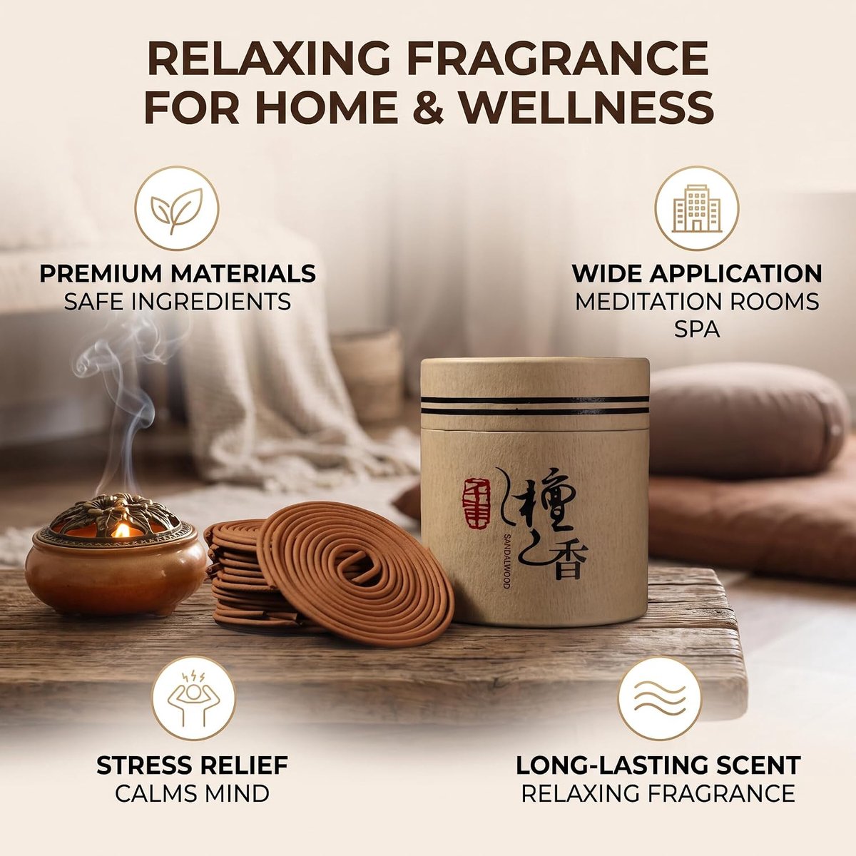 SnelShoppen - 72-delige Coils wierook set voor thuis - Langdurige spiralen voor yoga, meditatie, en ontspanning - Sandelhout geur - Geschikt voor vers
