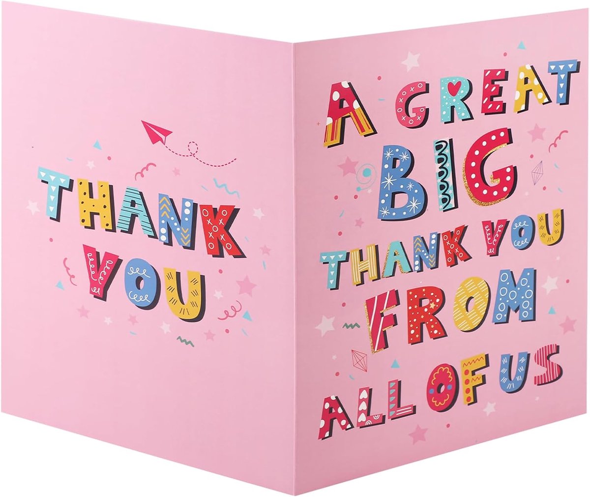 SnelShoppen - Grote Bedankt Kaart 40x27cm Jumbo - Extra Grote Waardering Kaart met Envelop - Perfect voor Docenten, Baas, Vrienden - Roze Kleur - Idea