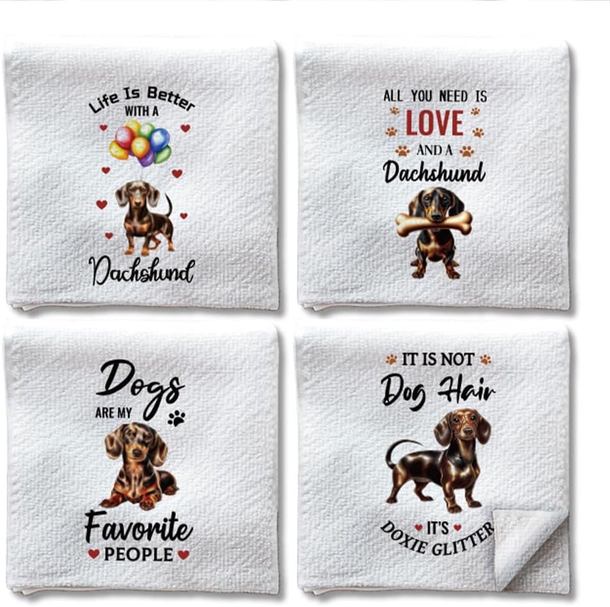 SnelShoppen - 4 Stuks Grappige Teckel Keuken Handdoeken, Weiner Puppy Dog Microfiber Absorberend 61x40cm Zacht voor Koken Bakken Badkamer Feest Huiswa