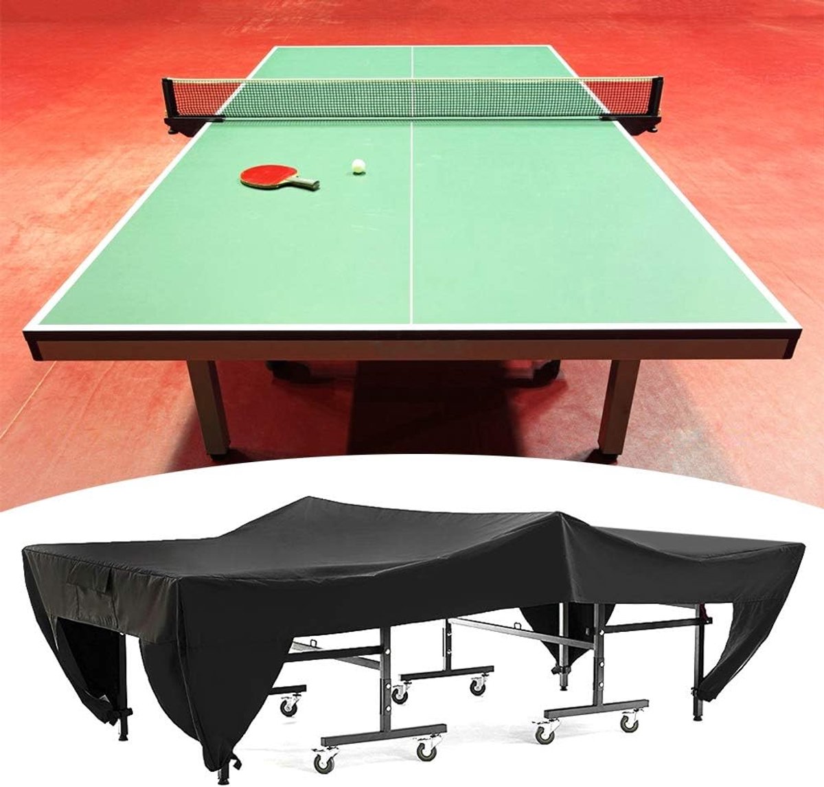 SnelShoppen - Tafel Tennistafelafdekking Buitenbescherming met Sterke Vergrendelingsapparaten voor Tafeltennistafels en Terras Lange Tafels Zwart 280x