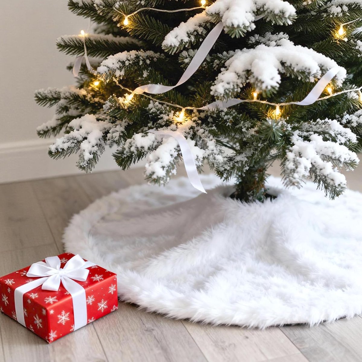 SnelShoppen - Besneeuwde Witte Kerstboom Rok Feestelijke Decoratiemat, Zacht Tapijt voor Kerst, Herbruikbaar, Gezellig voor Kinderen en Huisdieren, Va