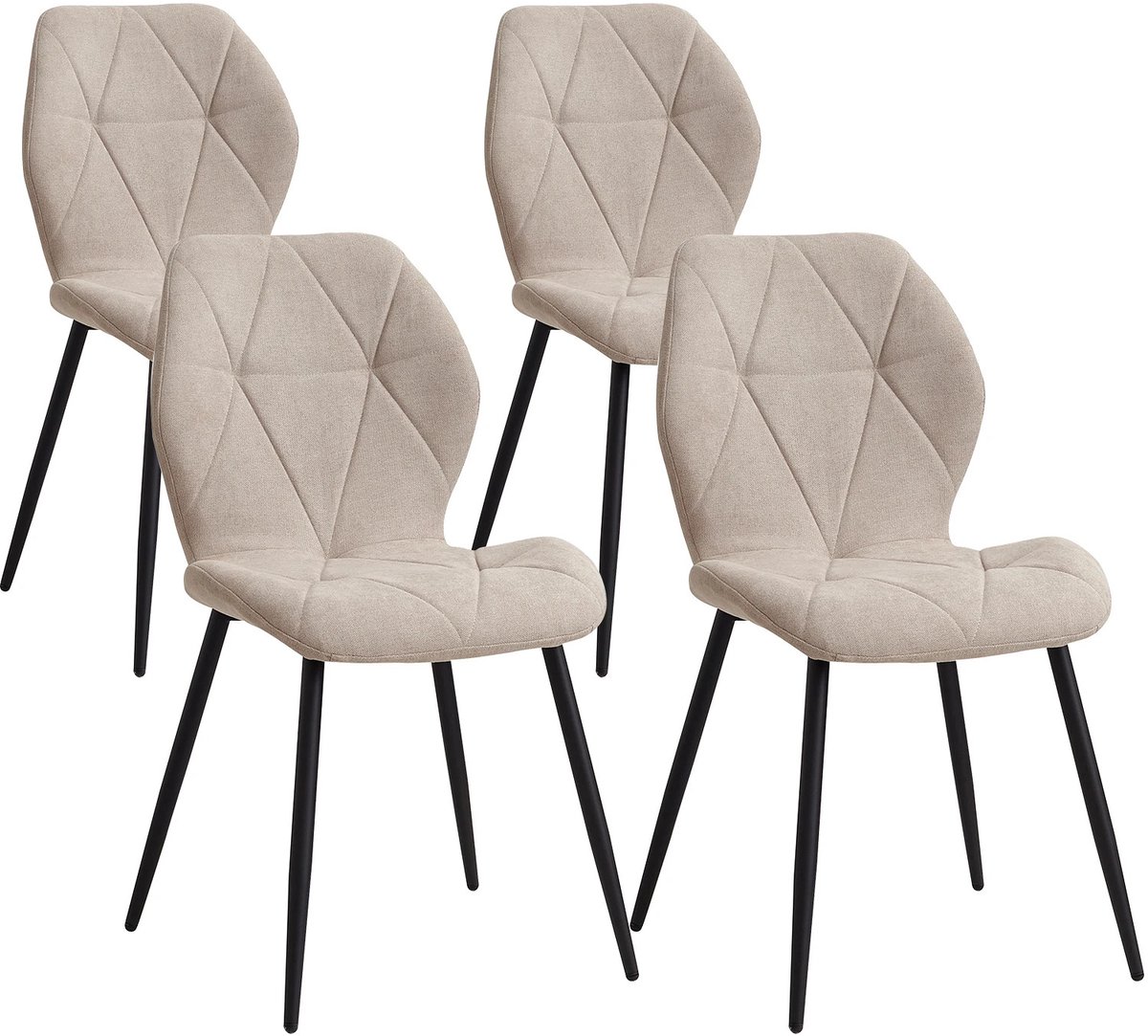 Gudalio Eetkamer Stoelen - Set van 4 - Keukenstoelen - Scandinavische stijl - Linnen - Gewatteerd - Metalen poten - Beige