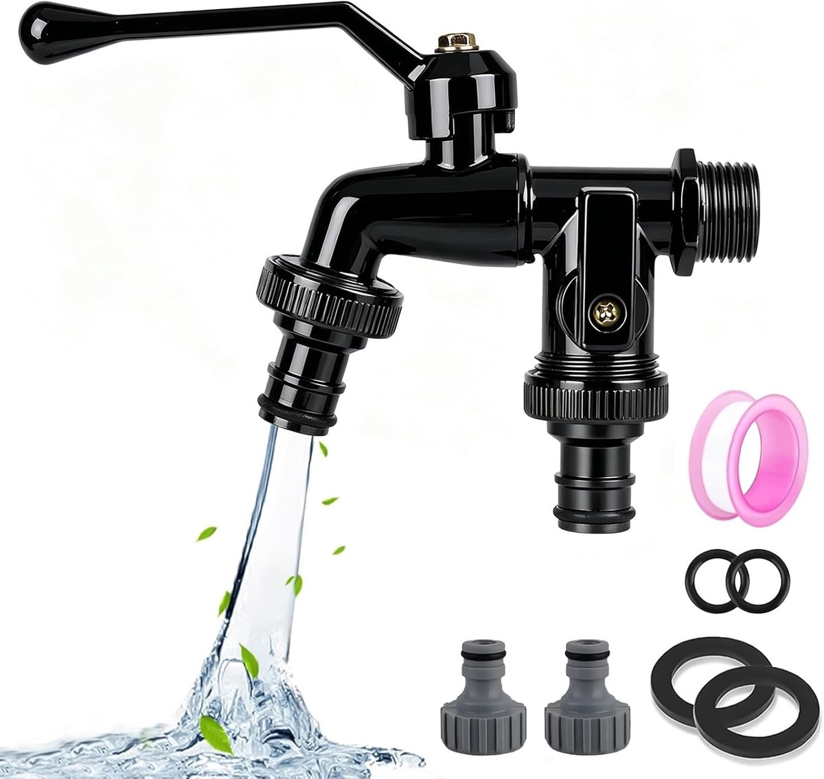 Tuinkraan dubbel 1/2 inch en 3/4 inch - messing - roestvrij en vorstbestendig - inclusief gratis slangaansluitingen - ShopVlot
