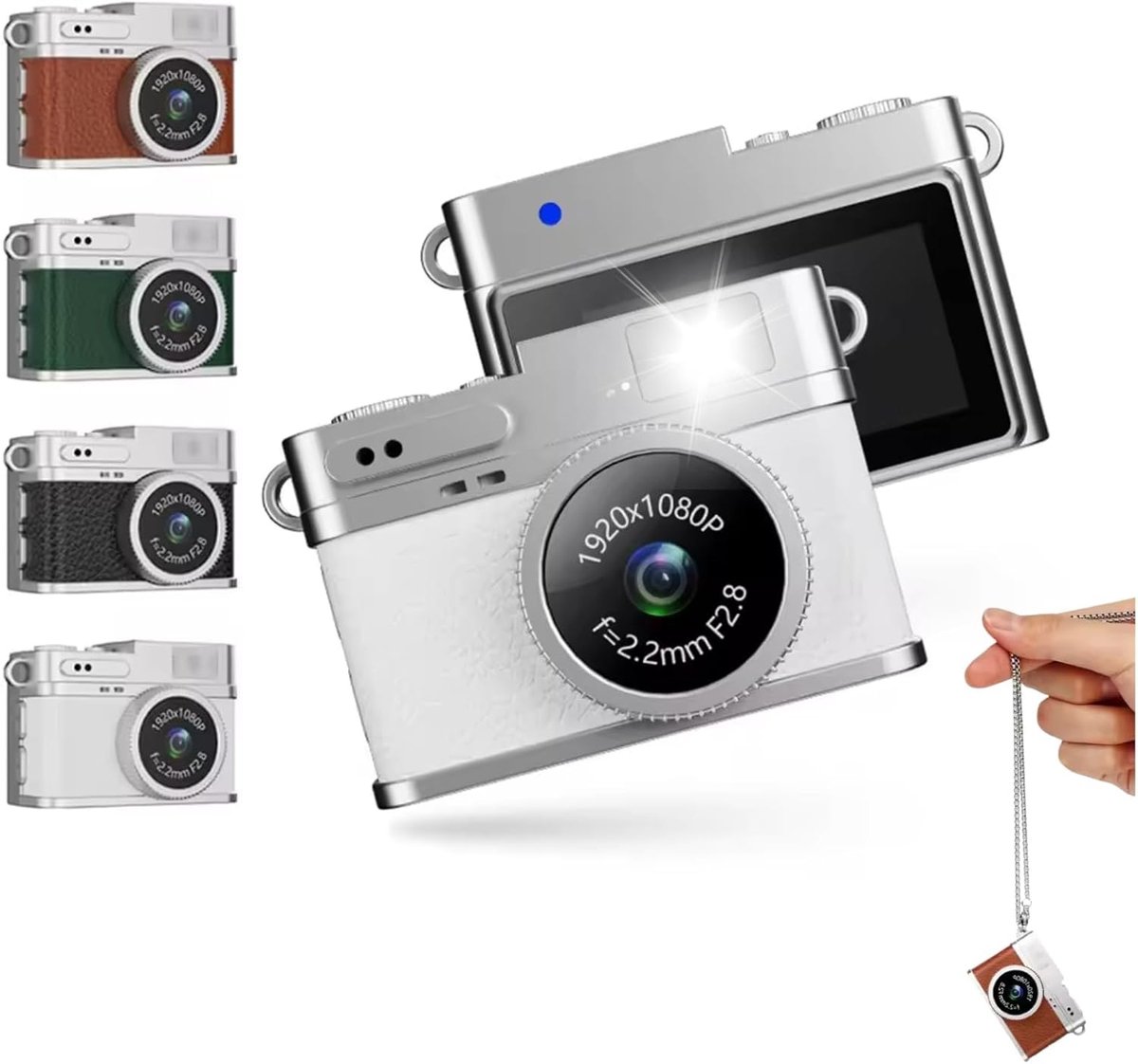SnelShoppen - Mini Sleutelhanger Camera, 1080P Videorecorder met 2MP Digitale Camera, Kleurenscherm en Zaklamp, Oplaadbare Retro Camera voor Reizen en
