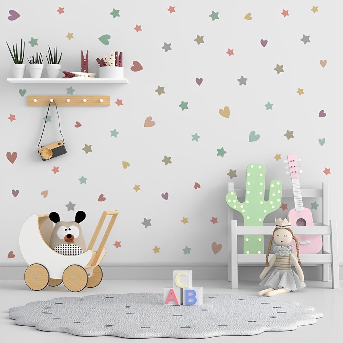 SnelShoppen - 72-delige Regenboog Muurstickers voor Kinderen, Hart en Sterren Wanddecoratie, Bohemian Muurstickers voor Meisjes Slaapkamer, Kinderkame