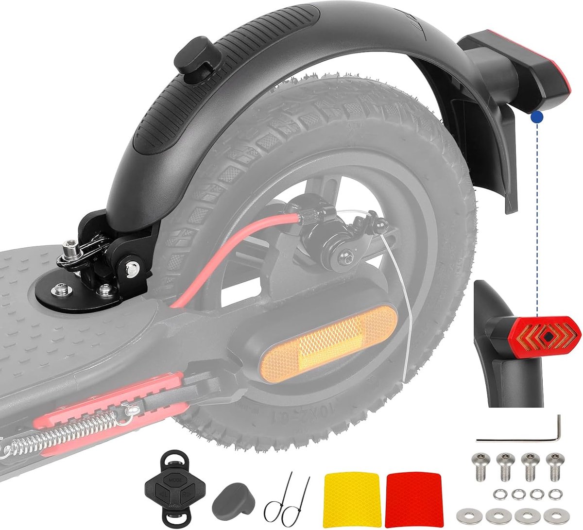 SnelShoppen - Achterste Aluminium Spatbord met Rem en Draaiwaarschuwingslamp, Achterlicht met Afstandsbediening voor Elektrische Scooter, Grijs