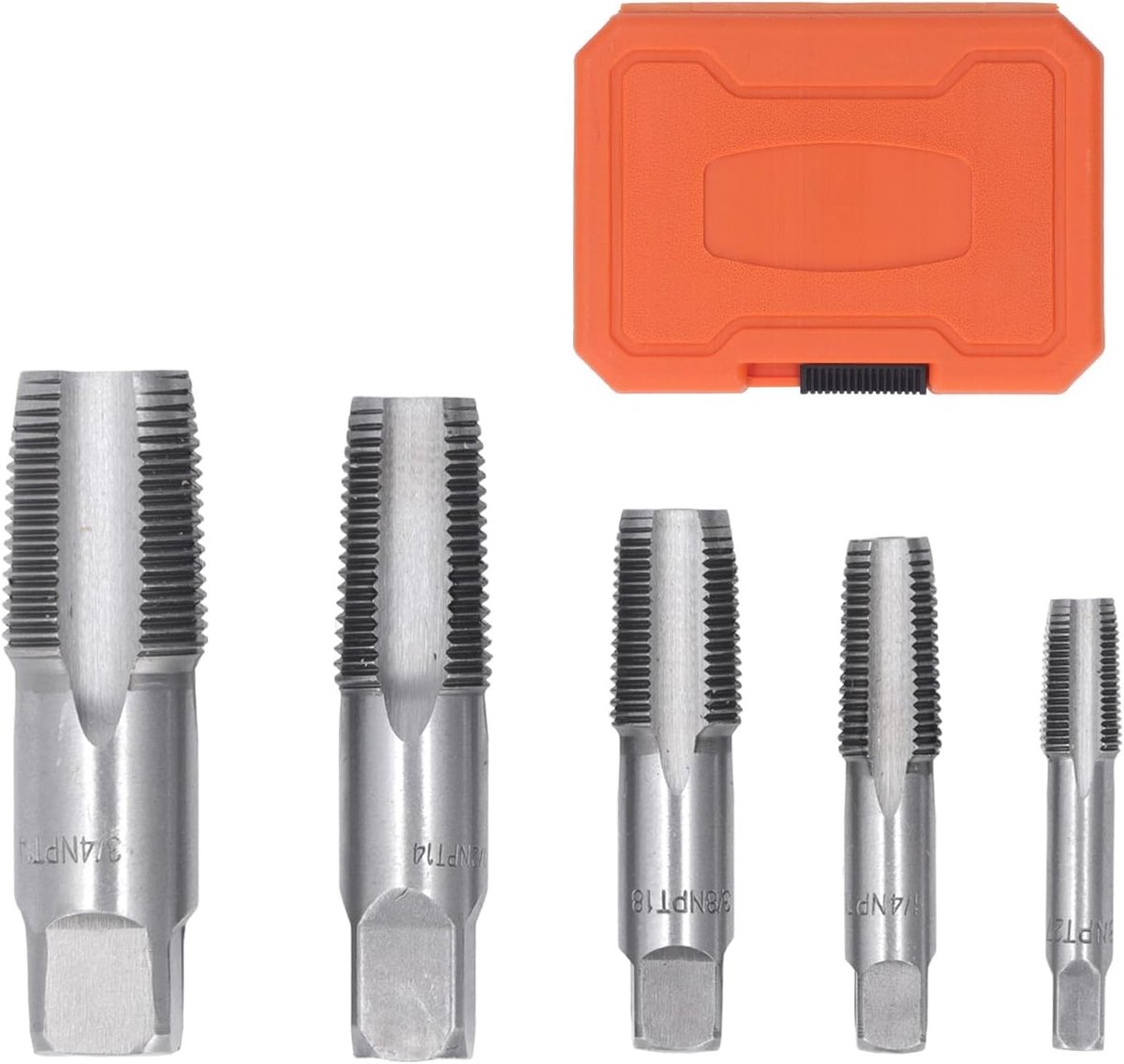SnelShoppen - 5 delige NPT Draad Tap Set, Carbon Staal Draadvormende Tap Gereedschap Set voor Precisie Draad - Inclusief 3/4, 1/2, 3/8, 1/4, 1/8 Inch