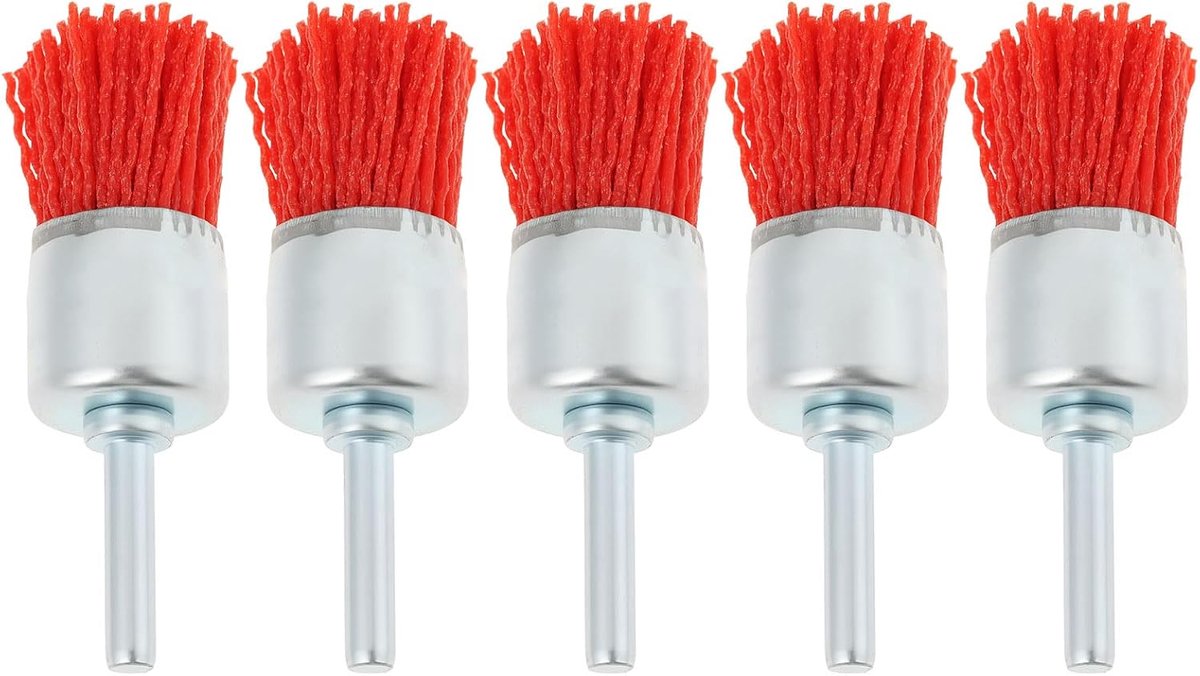 SnelShoppen - 5 Stks Rode Nylon Schurende Draad Borstel Hoofd 25x6mm Voor Handheld Boormachines en Schroevendraaiers - Ideaal Voor Reiniging en Polijs