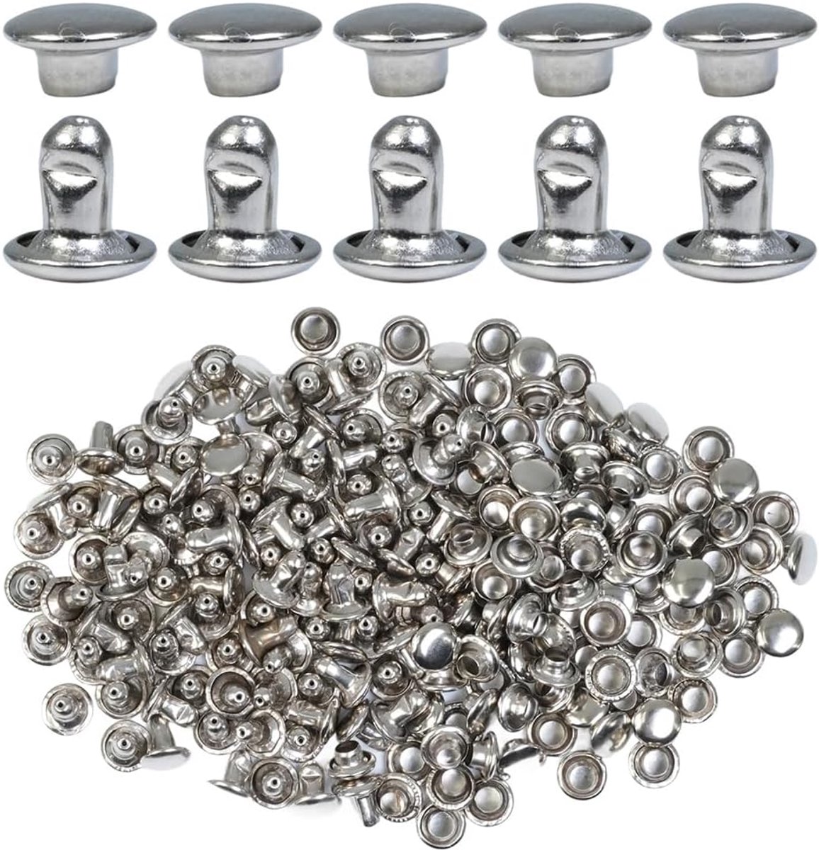 Selyse 300 Sets Double Cap Rivets 6mm Stainless Steel Leather Rivets Hollow Leather Rivets Metal Rivets for Bags - ShopVlot