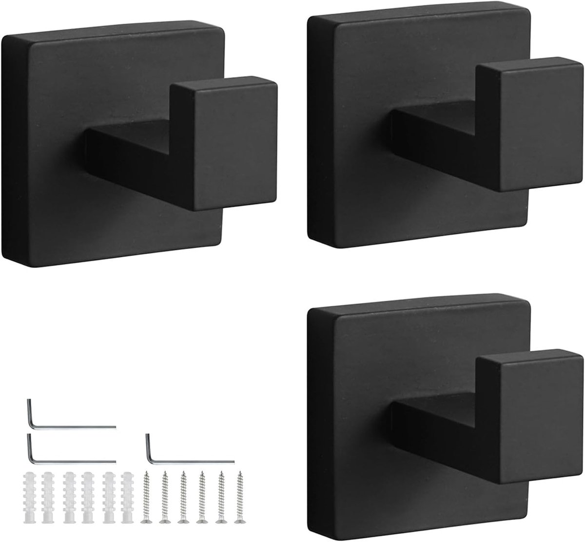 Wandhaken Set 3-Piece Zwart - Roestvrijstalen Handdoekhaken - Duurzaam en vochtbestendig - ShopVlot