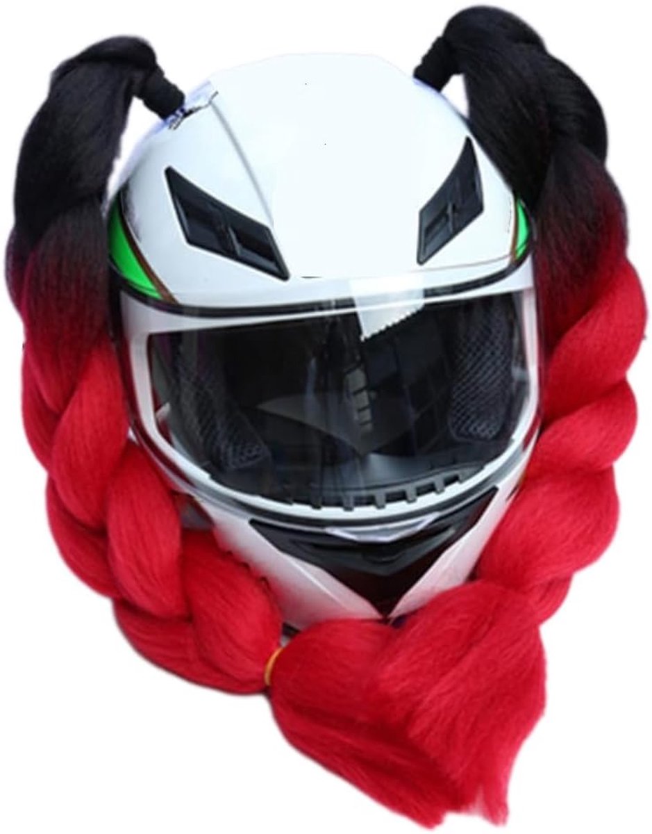 SnelShoppen - Motorhelm Accessoires met Vlechtjes - Kleurverloop Ponytail Peruca - Faux Zijde - Uniek en Stijlvol - Geschikt voor Motor, Fiets, Winter
