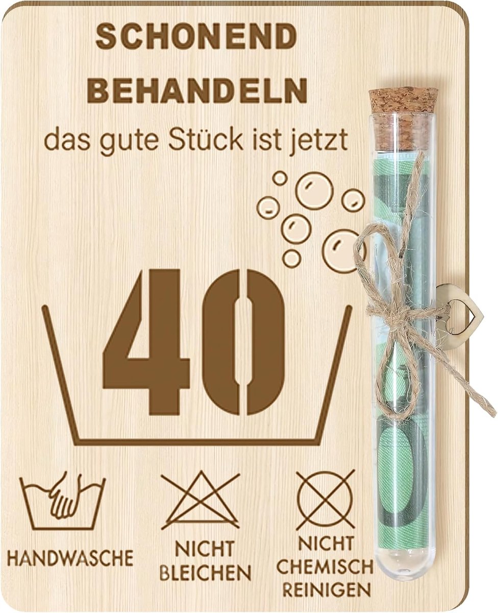 SnelShoppen - Geld Cadeaus Verjaardag 40, Houten Cadeaus voor 40e Verjaardag met Verjaardagskaart voor Vrouw Man, Grappige Verjaardagskaart 40 Cadeaus