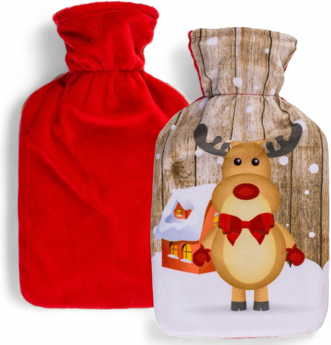 SnelShoppen - Warmwaterkruik 1 liter met zachte overtrek in kerstdesign - knuffelige herbruikbare kruik voor winterse warmte - ideaal als cadeau voor