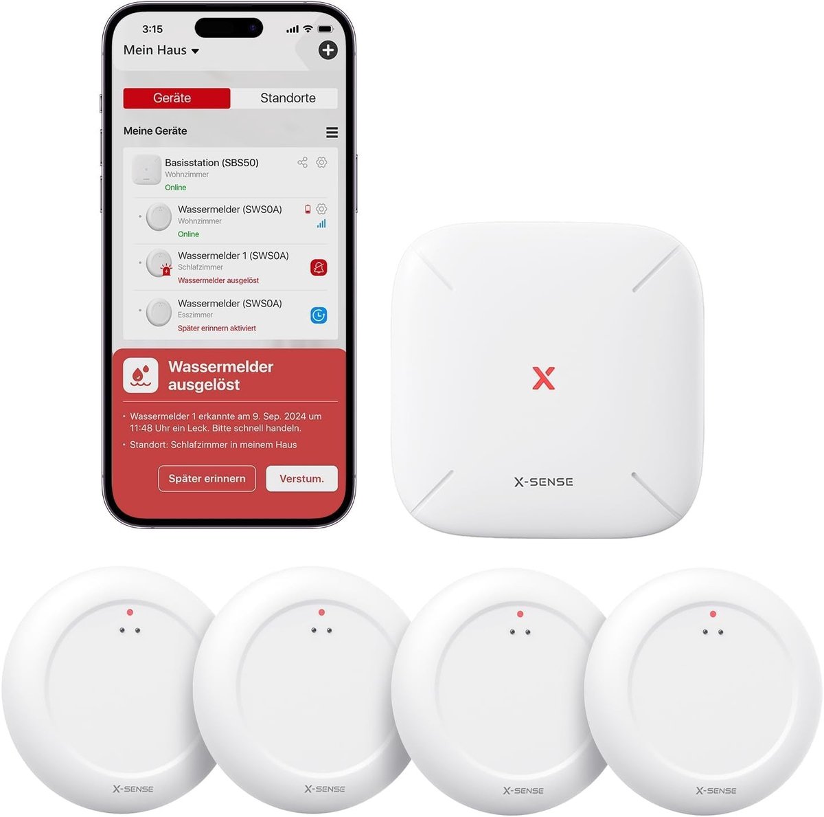 Wifi Watermelder - Slim Waterlekalarm met Basisstation - App Meldingen - IP67 Waterdicht - Voor Keuken, Badkamer en Kelder