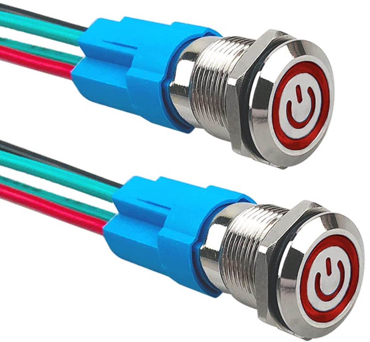 Drukknop schakelaar 12 mm - RVS - waterproof IP66 - eenvoudig voor gebruik met pre-geleide stekker - ShopVlot
