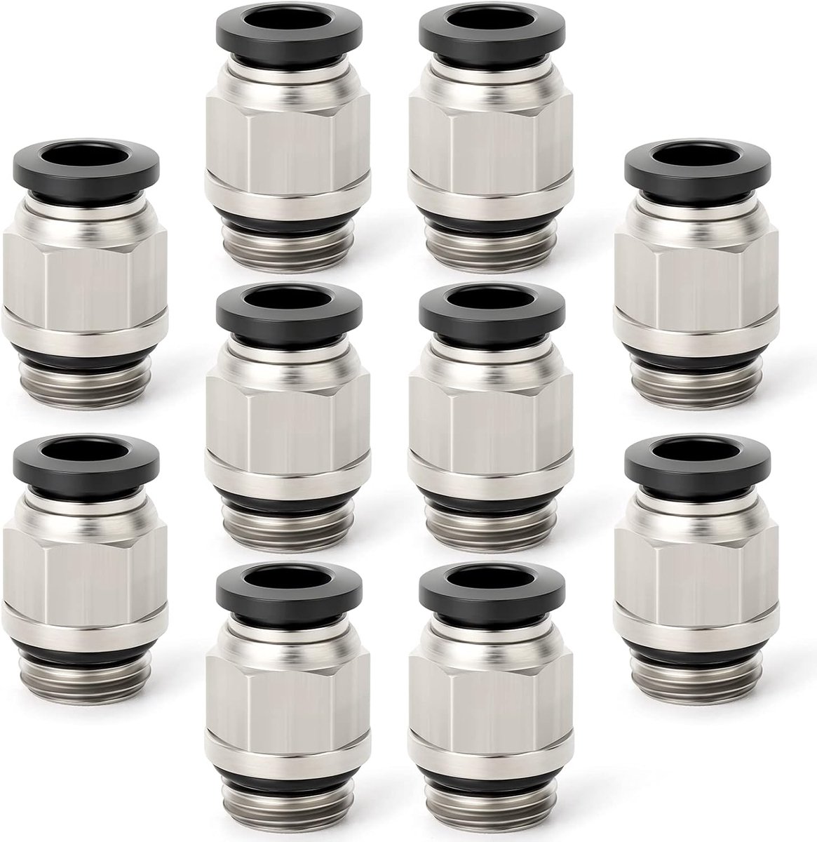 SnelShoppen - 10 Stuks Male Straight 8mm Buis OD x 1/4" BSP Draad Push-In Snelle Verbinder met Afsluitring Fittingen - Messing en Kunststof