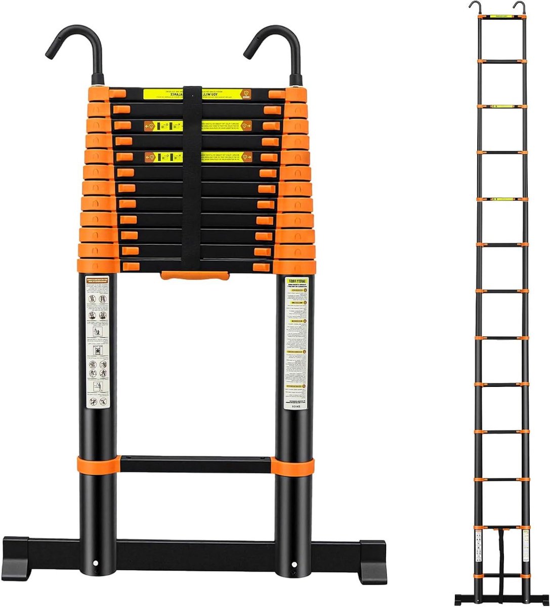 Telescopische ladder - Uittrekbare vouwladder - Veilig werken hoogte - Antislip rubber pads - 5 meter lang - Aluminium