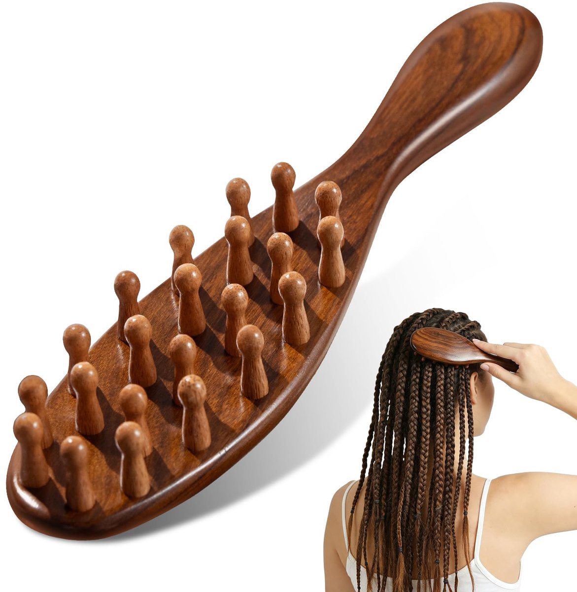 Houten Kam - Hoofdhuid Massage Borstel -Dreadlock Borstel - Dreadlock Kam met Brede Tanden - Sandelhouten Kam voor Krullen, Dik Haar en Dagelijkse Haarverzorging - Haarstyling Gereedschap