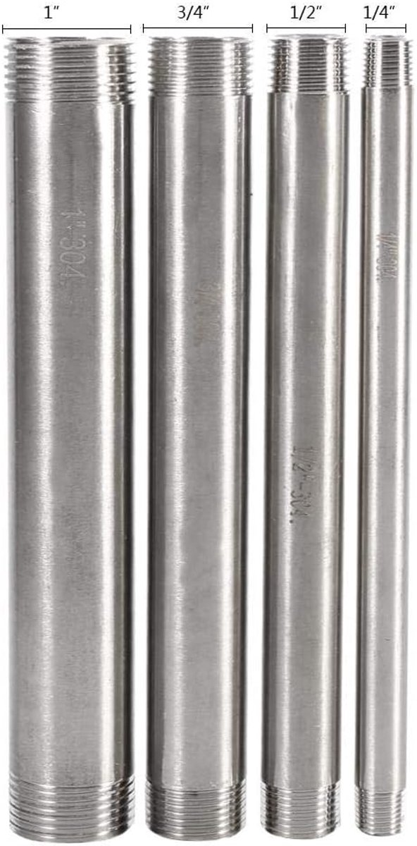 SnelShoppen - RVS 304 Mannelijk x Mannelijk Draad Pijp 200mm BSP 1/4" 1/2" 3/4" 1" voor Aansluitlijnen van Vloeistof - Duurzaam en Lichtgewicht