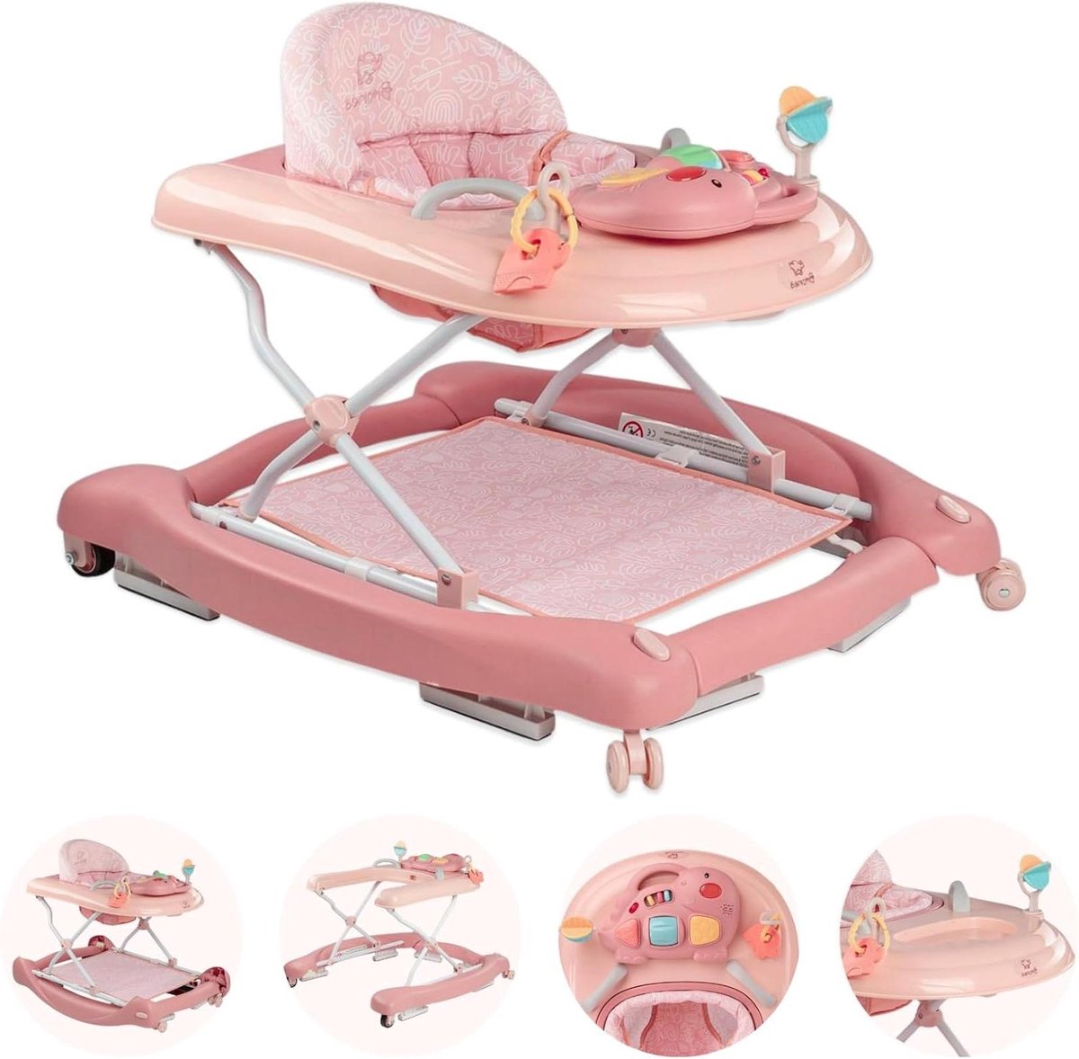 Baby Loopstoel - Loopstoel Baby - Eerste Stapjes - 5-in-1 Functies - 55 cm Hoog - Roze