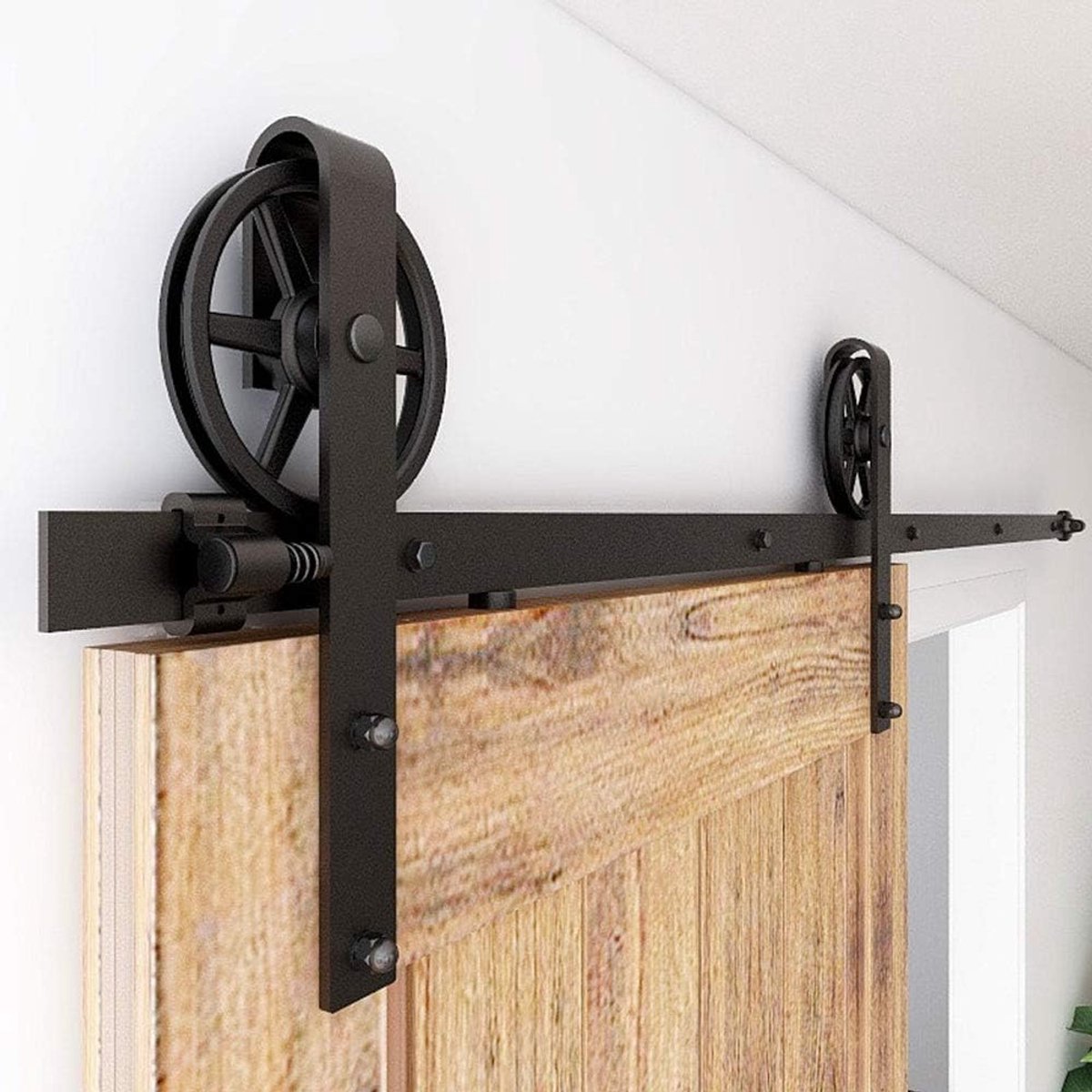 SnelShoppen - 167 cm Rail Set voor Schuifdeur, Deurdrempelset van Hoogwaardig Koolstofstaal met Grote Wielen, Waterdicht en Roestvrij, Maximaal 120 kg