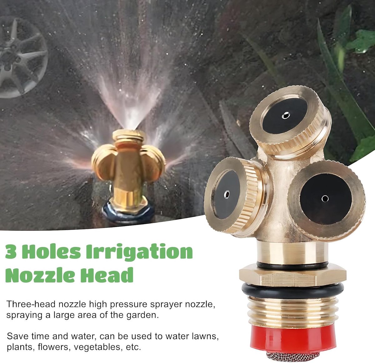SnelShoppen - Misting Nozzles Misting Nozzle, 3 Gat G 1/2 Irrigatie Spuitkop met Filtergaas voor Tuin, Binnenplaats, Keuken, Gazon, Planten, Bloemen