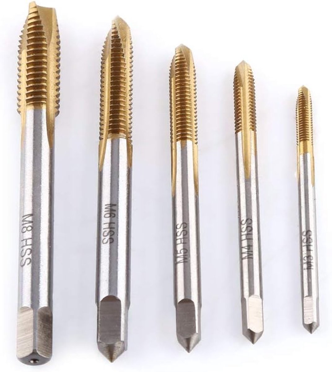 SnelShoppen - 5Delige Set HSS Draad Tap Gereedschap M3 M4 M5 M6 M8 - Hoogwaardige Staal, Roestvrij, Vooruit Chipafvoer, Tappen van Draad