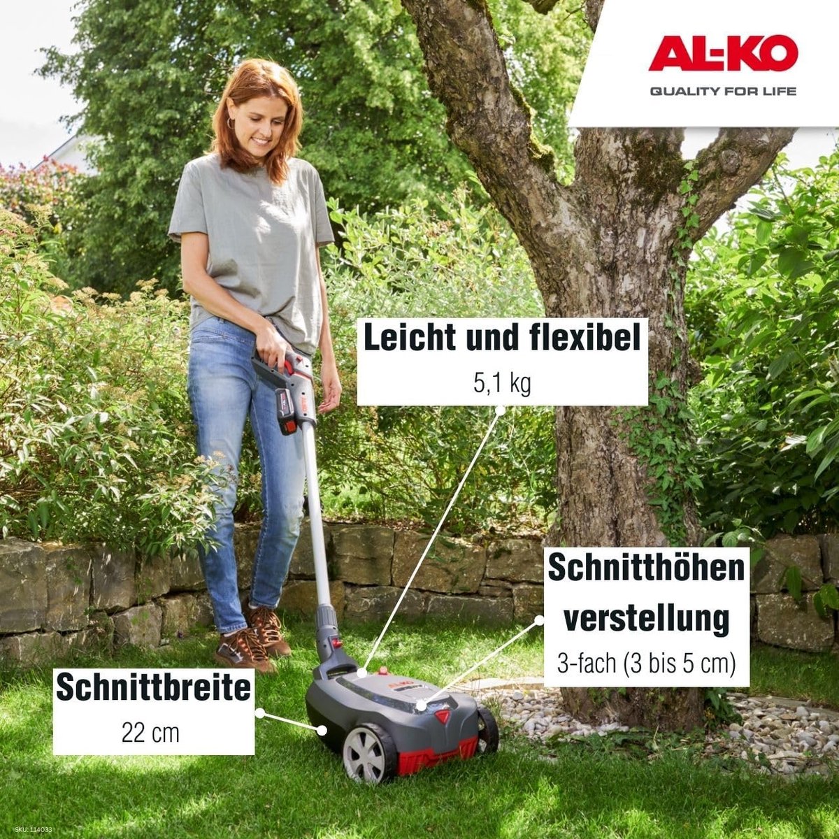 Accu Mulchmaaier - Elektrische grasmaaier - Gazon Onderhoud - Mulchfunctie Biologisch - 22 cm Maaibreedte - Grijs