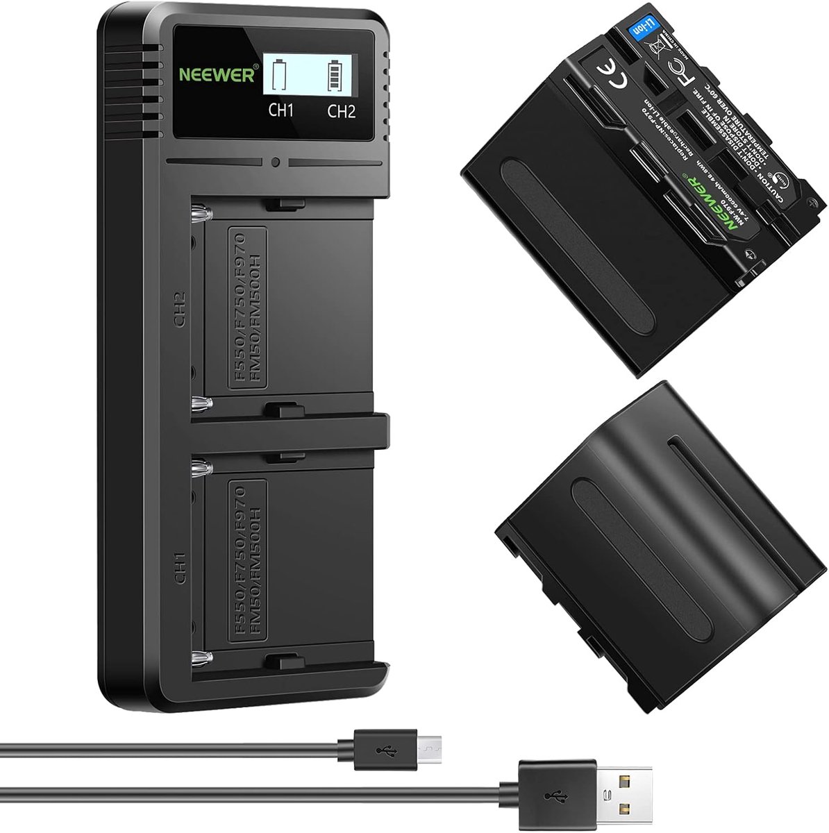 SnelShoppen - Snelle Oplader Dual USB met 2 Batterijen NP-F970 Vervanging 6600mAh Geschikt voor SONY NP-F970 F960 F950 F770 F750 F570 F550 Handycams e