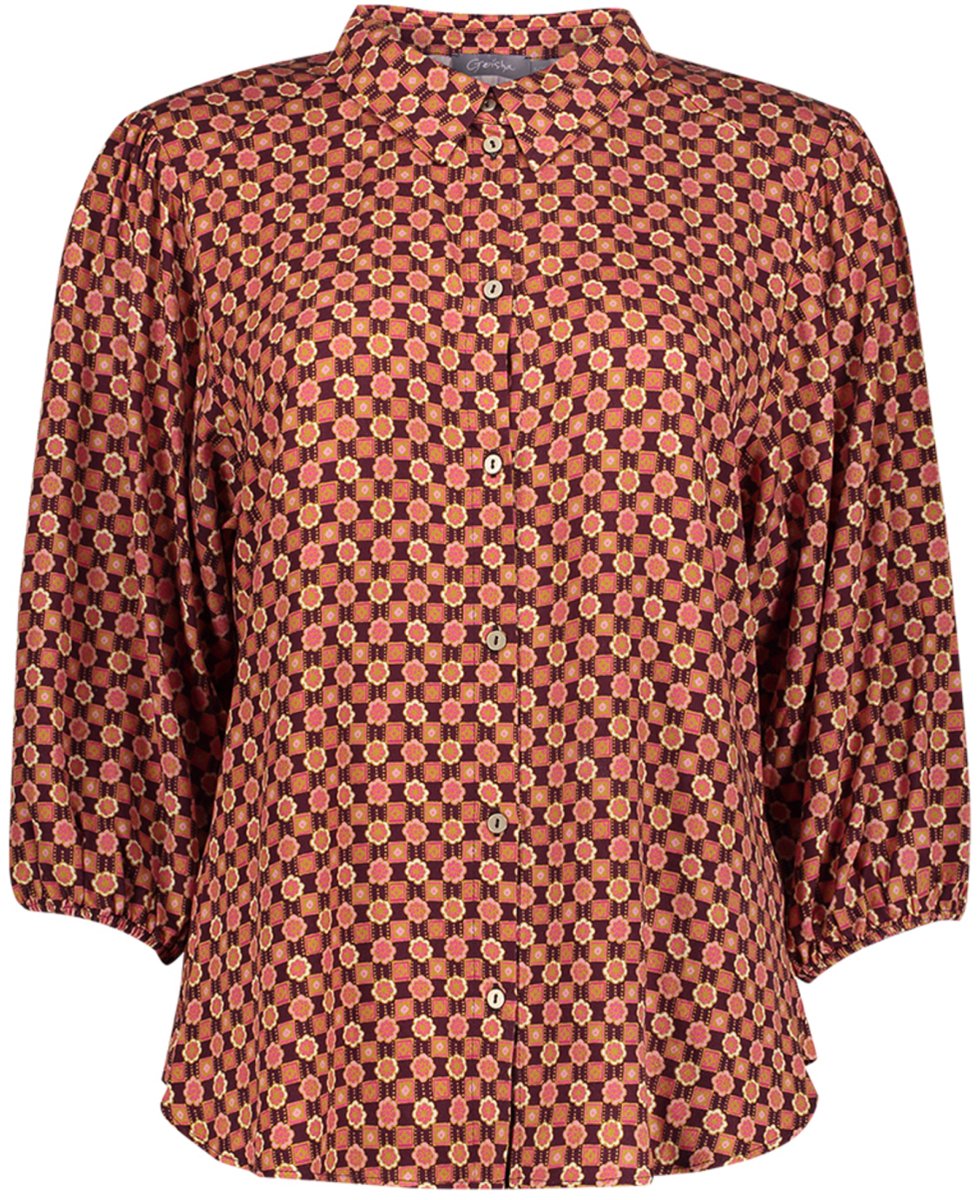 Geisha Blouse Blouse Met Grafische Print En Klassieke Kraag 63642 20 Cassis/orange Dames Maat - XS