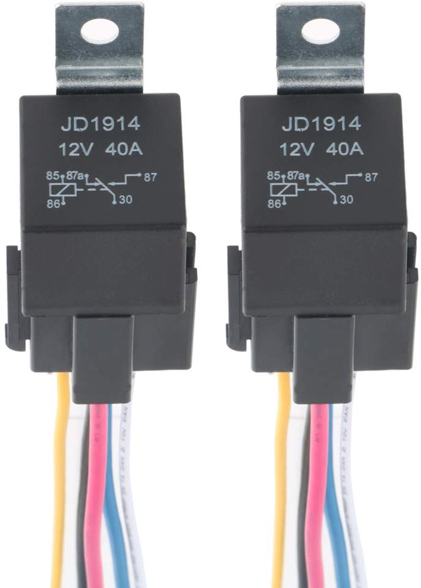 SnelShoppen - 12V 40A Autorelais met Socket, 5 Pin SPDT Schakelrelais met Draad voor Auto/Vrachtwagen/Motor, Hoogwaardige Schakelaar en Bekabeling, 2