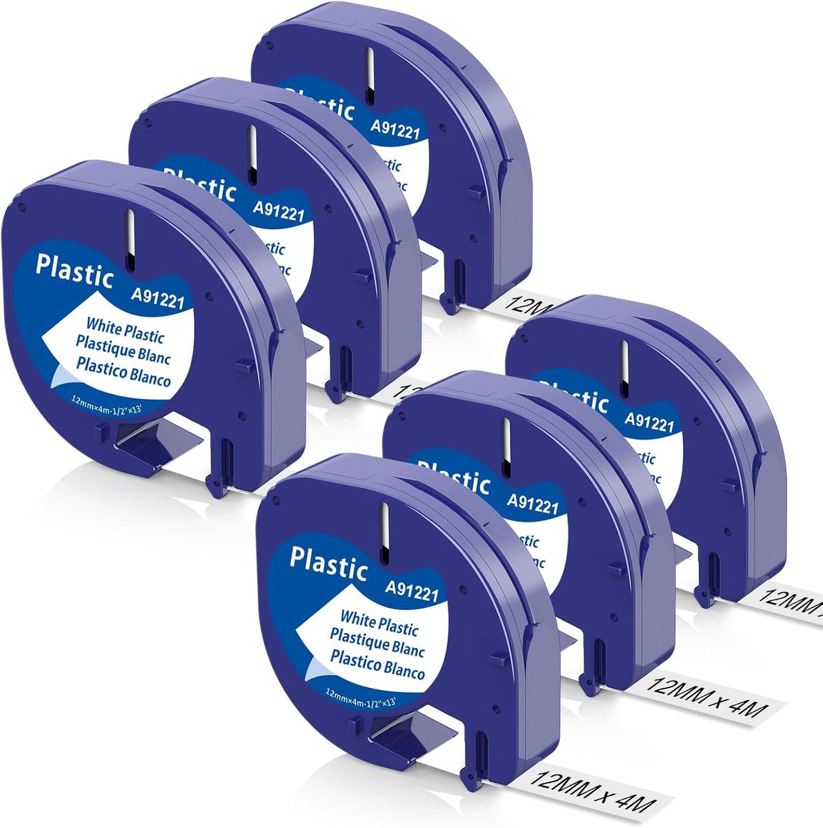 SnelShoppen - 6x Aken Compatibele Label Tape Vervanging voor Dymo LetraTag Plastic Label Tape Wit 12mm x 4m, Zelfklevend, Perfect voor Labelmaker LT-1