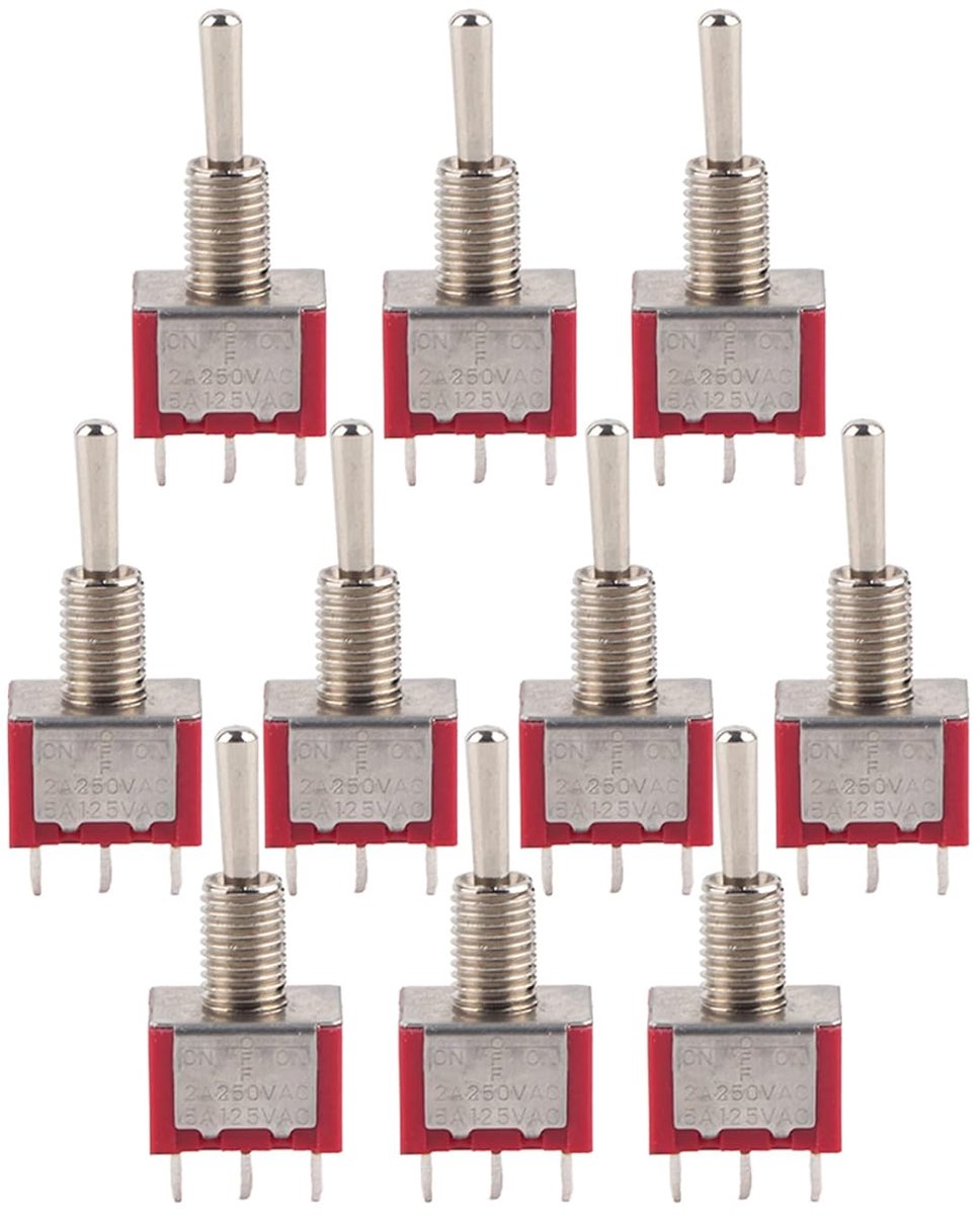 SnelShoppen - 10 Stuks Momentane Bascule Schakelaar ON-OFF-ON 3 Positie DPDT 6-Pin 6mm 2A / 250VAC 5A / 120VAC - Duurzaam, Compact, Geschikt voor Auto
