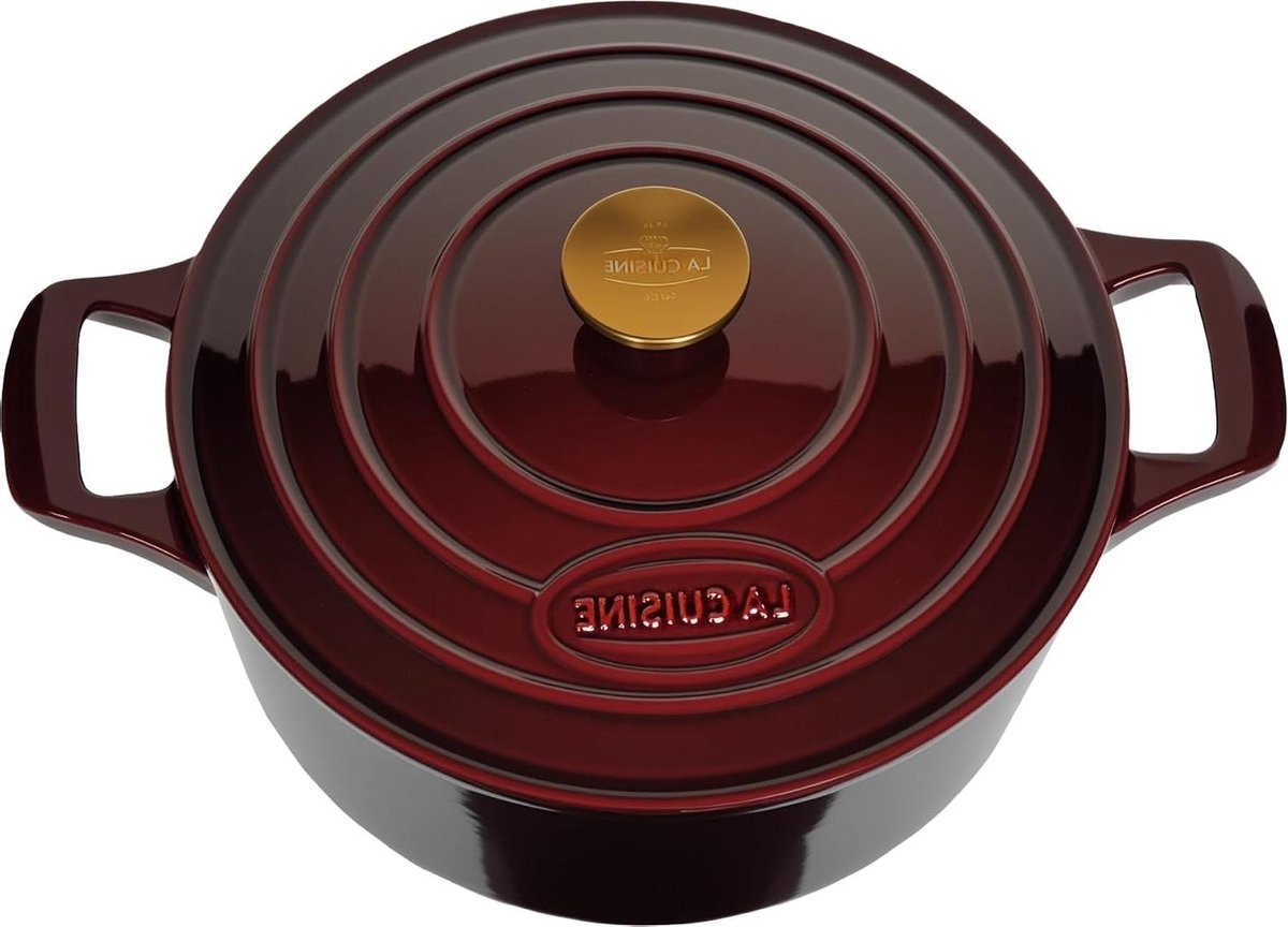 Gietijzeren Braadpan - Stoofpan met deksel - Langzaam Garen - Matzwarte Emaille Binnenkant - 5 Liter - Cranberry