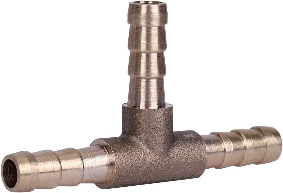 SnelShoppen - 3-weg T-stuk slangverbinder - messing slangverbinding voor lucht, water, gas, olie, brandstof - maat 6 mm - duurzame en eenvoudige insta