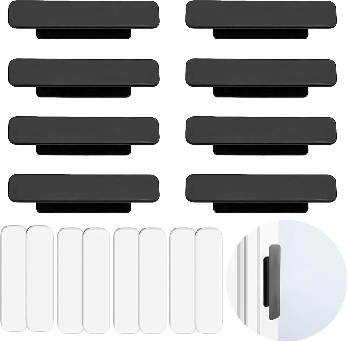 SnelShoppen - 8 Stuks Zwarte Plastic Zelfklevende Deurgrepen ABS Voor Deuren, Ramen, Lades, Kasten, Bedside Kasten, Koelkasten, Toiletdeksels - Eenvou