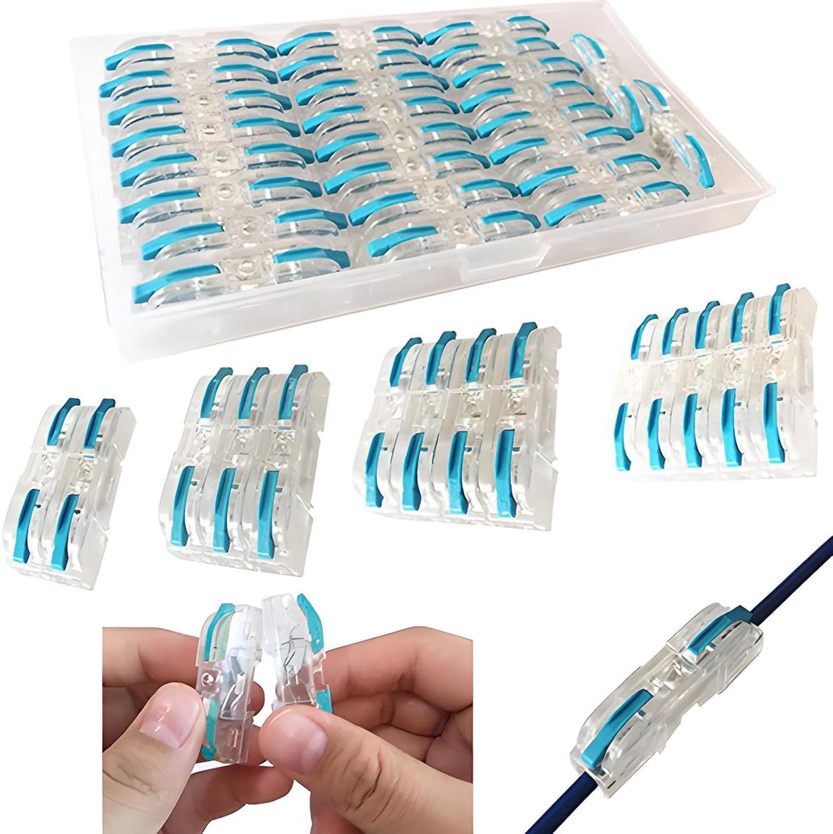 SnelShoppen - 26-delige SPL-1 Verbinding Klemmen Set, Compacte Plug Terminal Klemmen, Snelle Kabel Verbindingen Assortiment, Blauwe Split Connectors v