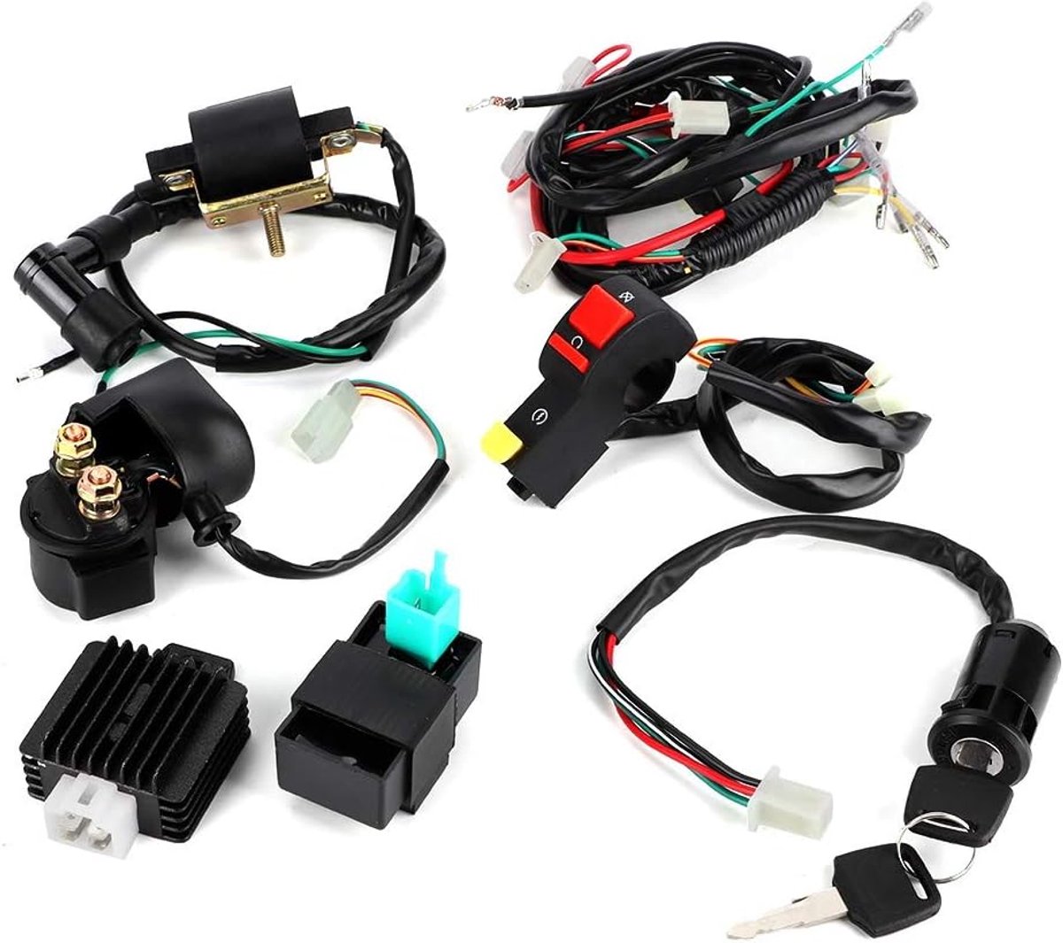 SnelShoppen - Complete bedrading set voor startmotor van gemodificeerde PIT PRO crossmotor, elektrische start, hoogwaardige draadboom, geschikt voor o
